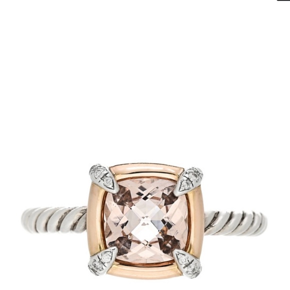 David Yurman 18K Rose Gold Diamond Morganite Chatelaine Ring - Picture 5 of 12